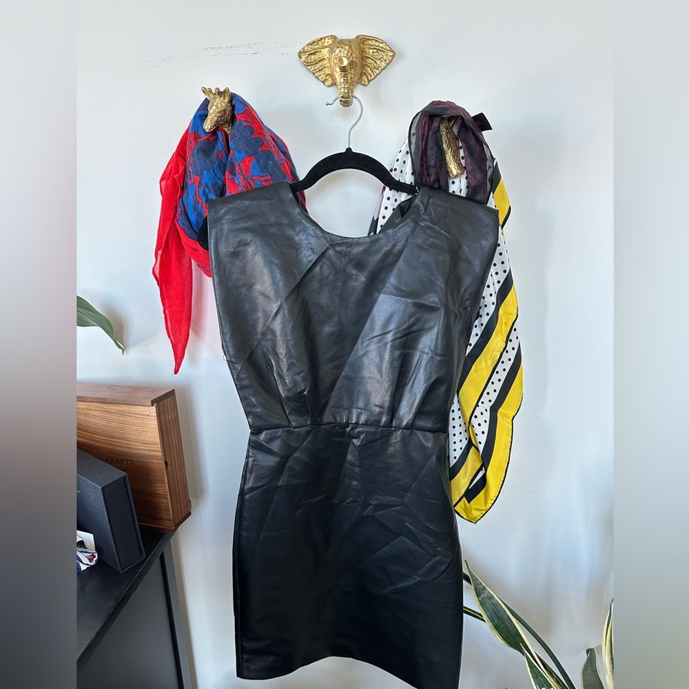 NWT Bishop + Young Black Leather Mini Dress